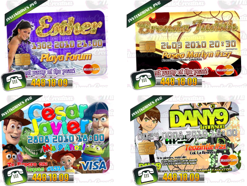 invitaciones pvc credit card quinces fiestas
